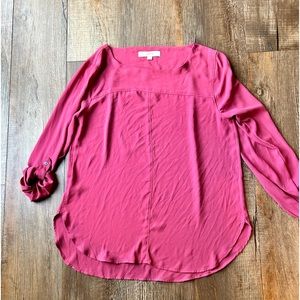 Loft Pink Soft Lightweight Blouse Long Sleeve Work Business Casual Shirt Top
